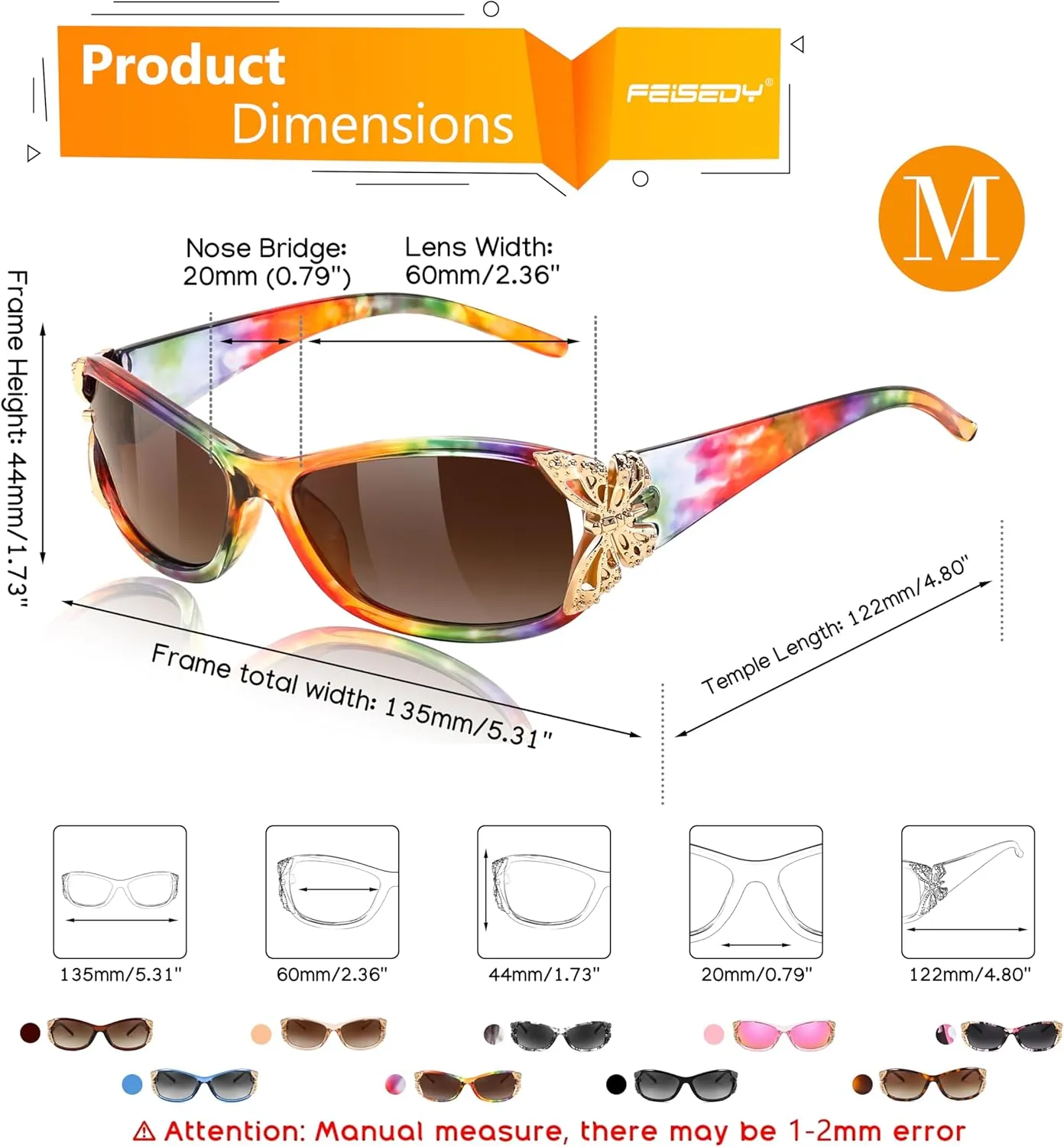 FEISEDY Trendy Polarized Y2K Sunglasses Wrap Around Butterfly Design Fashion Sunnies UV400 Protection B0078