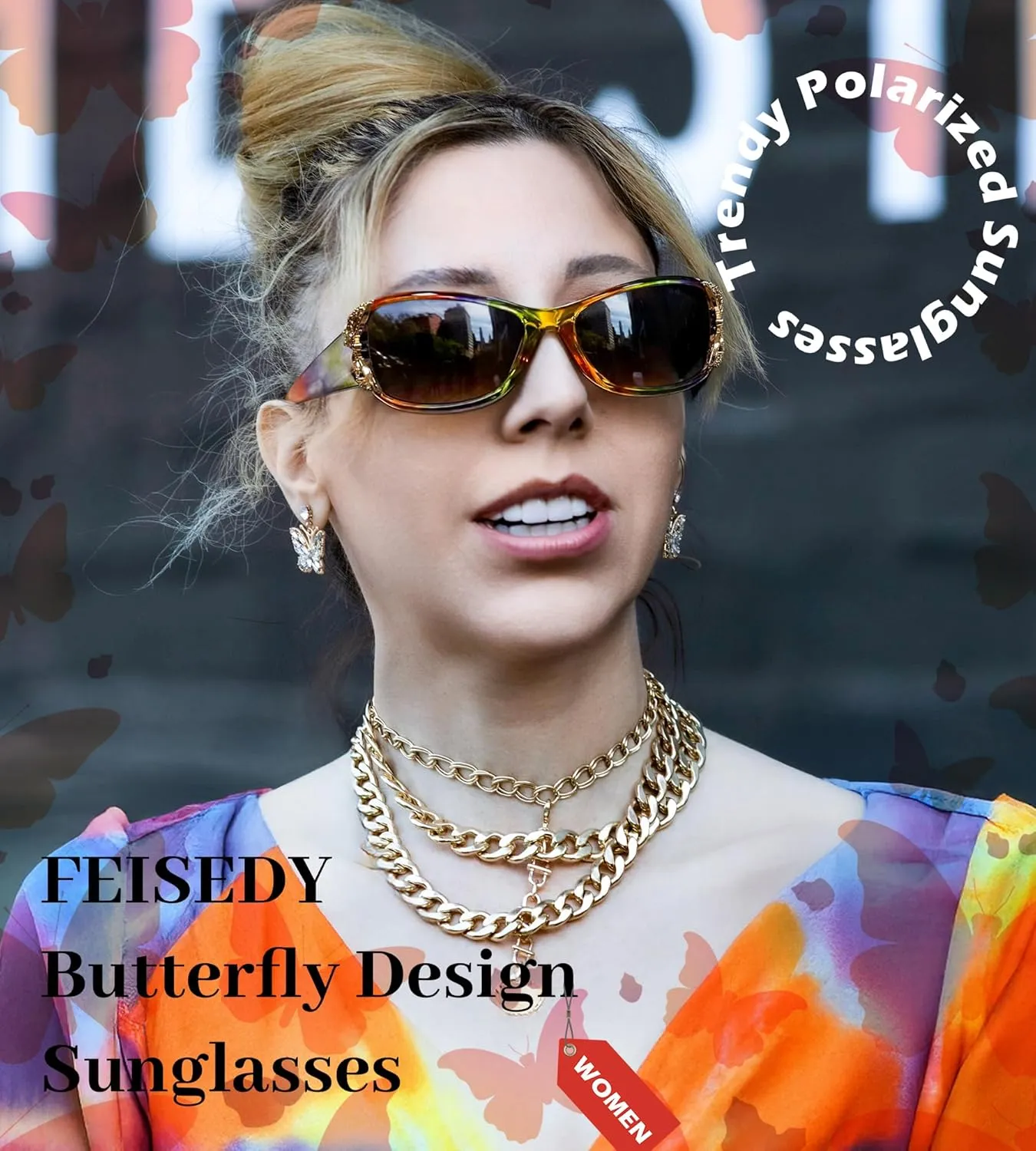 FEISEDY Trendy Polarized Y2K Sunglasses Wrap Around Butterfly Design Fashion Sunnies UV400 Protection B0078