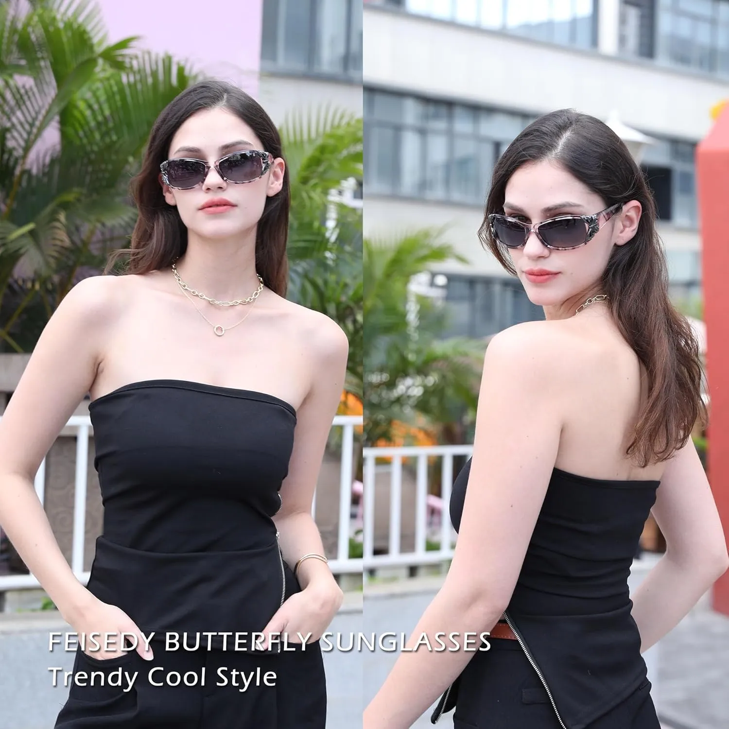 FEISEDY Trendy Polarized Y2K Sunglasses Wrap Around Butterfly Design Fashion Sunnies UV400 Protection B0078