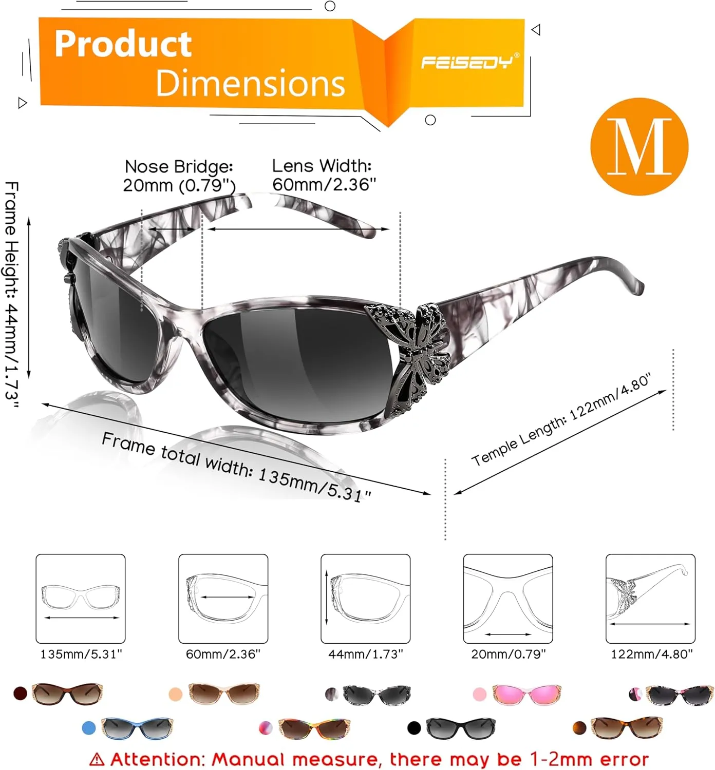FEISEDY Trendy Polarized Y2K Sunglasses Wrap Around Butterfly Design Fashion Sunnies UV400 Protection B0078