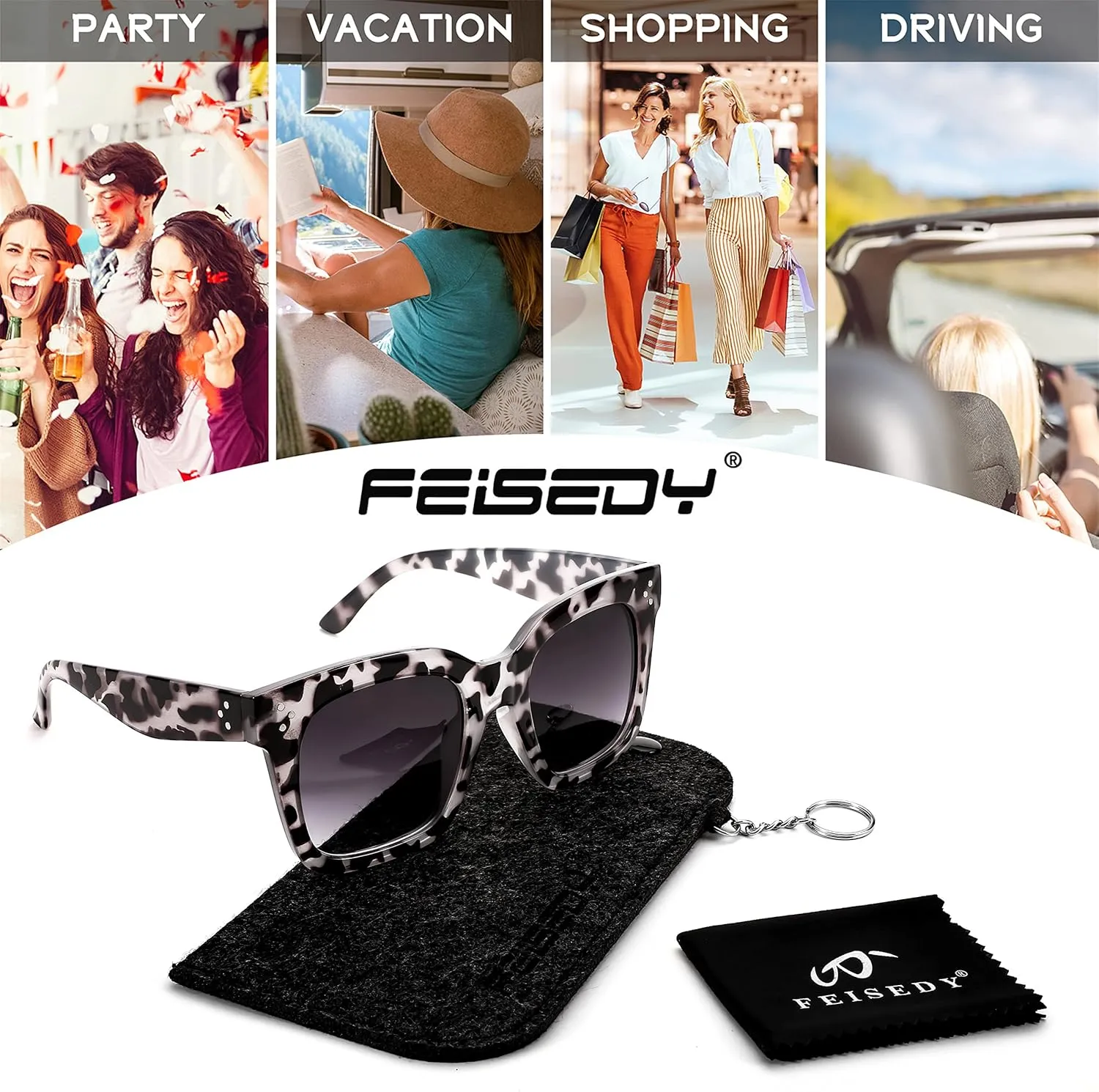 FEISEDY Vintage Women Butterfly Sunglasses Designer Luxury Square Gradient Sun Glasses Shades B2486