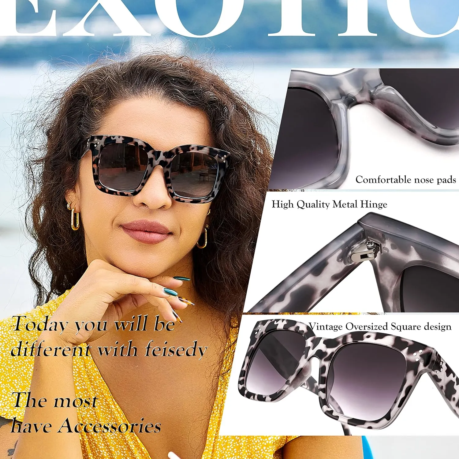 FEISEDY Vintage Women Butterfly Sunglasses Designer Luxury Square Gradient Sun Glasses Shades B2486