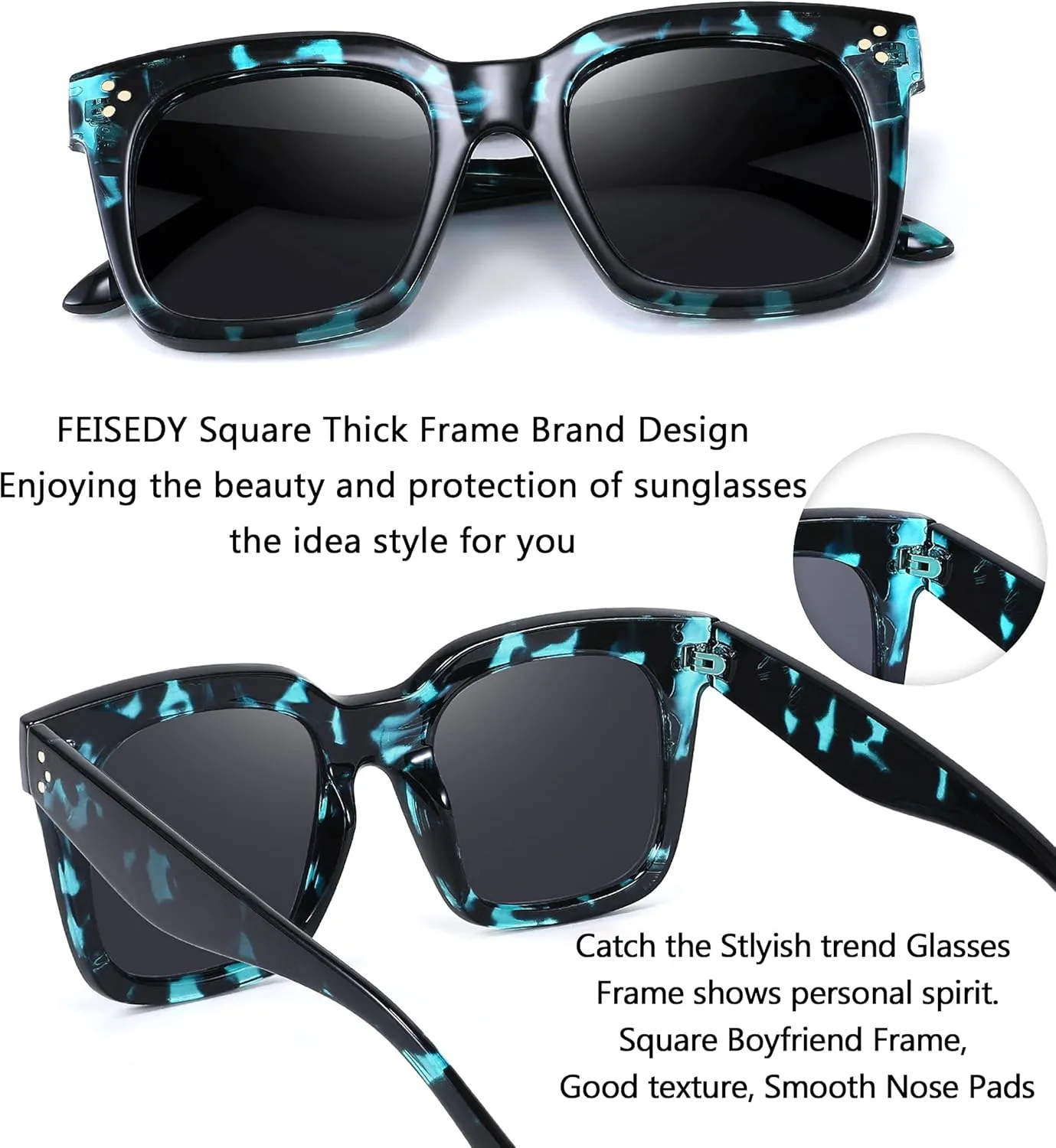 FEISEDY Vintage Women Butterfly Sunglasses Designer Luxury Square Gradient Sun Glasses Shades B2486