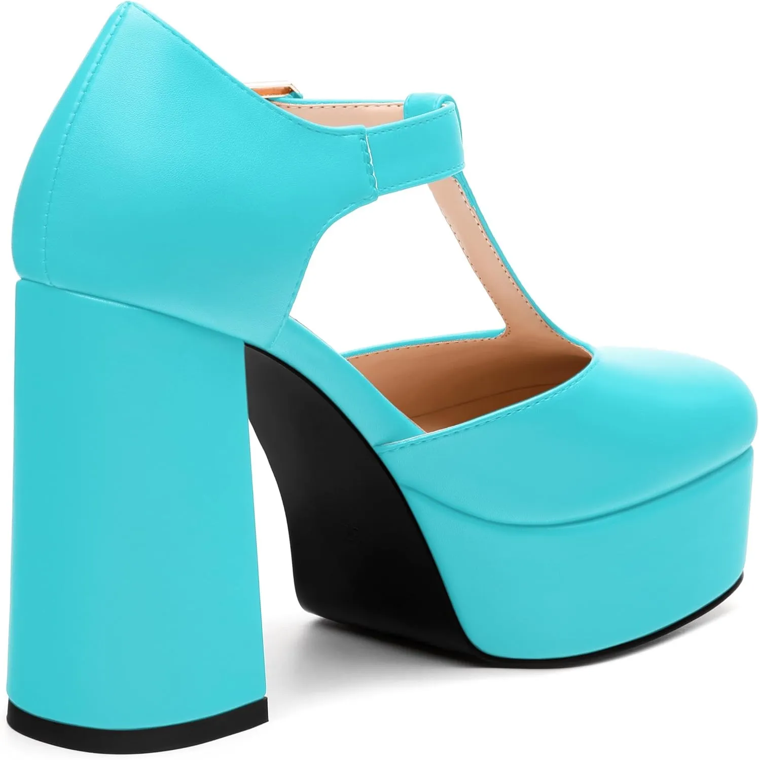 FEMSTEP Women's T-Strap Mary Jane Heels Platform High Block Chunky Square Toe Pumps Party Shopping Dating Daily Wear Dress Shoes