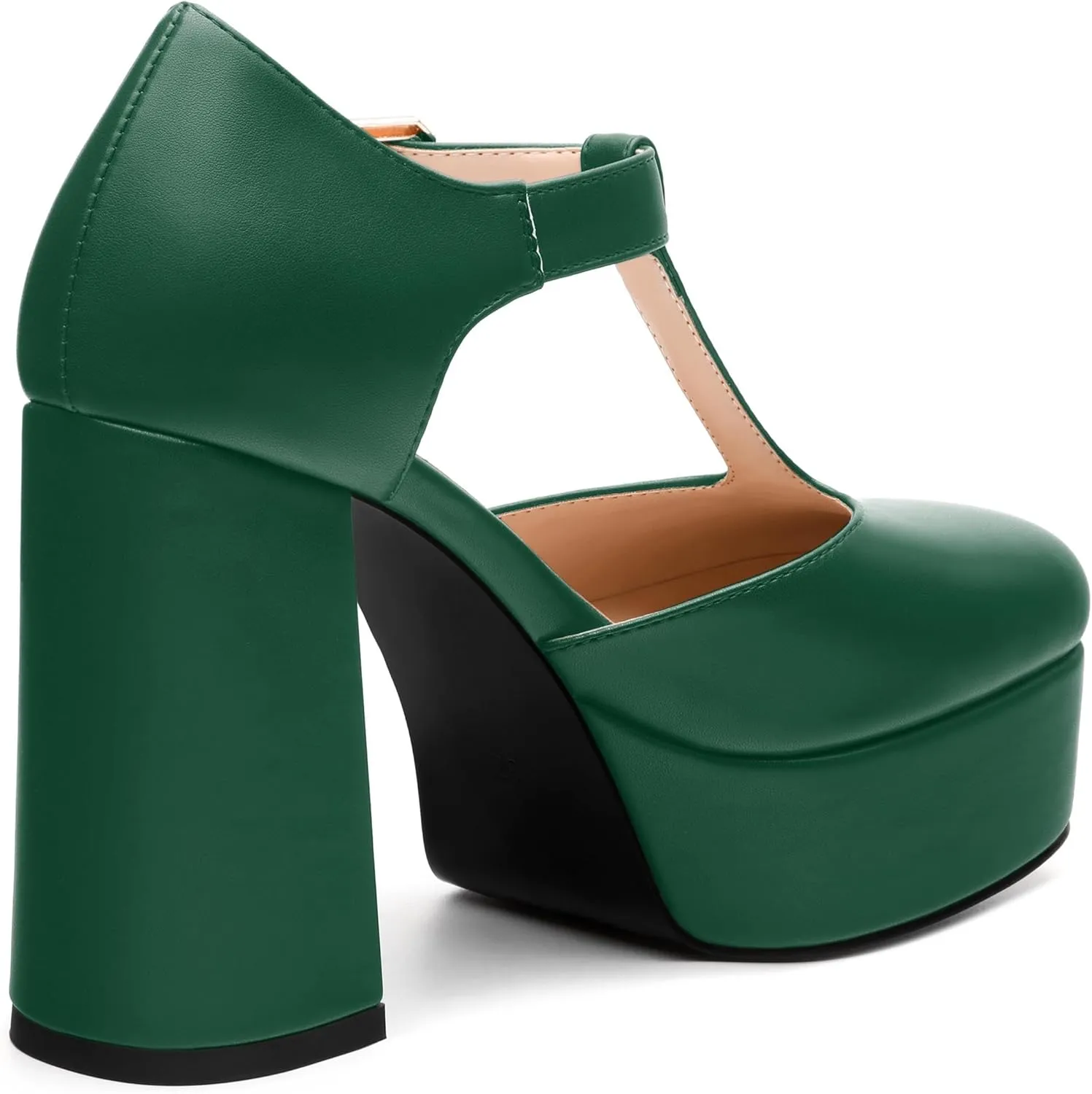 FEMSTEP Women's T-Strap Mary Jane Heels Platform High Block Chunky Square Toe Pumps Party Shopping Dating Daily Wear Dress Shoes