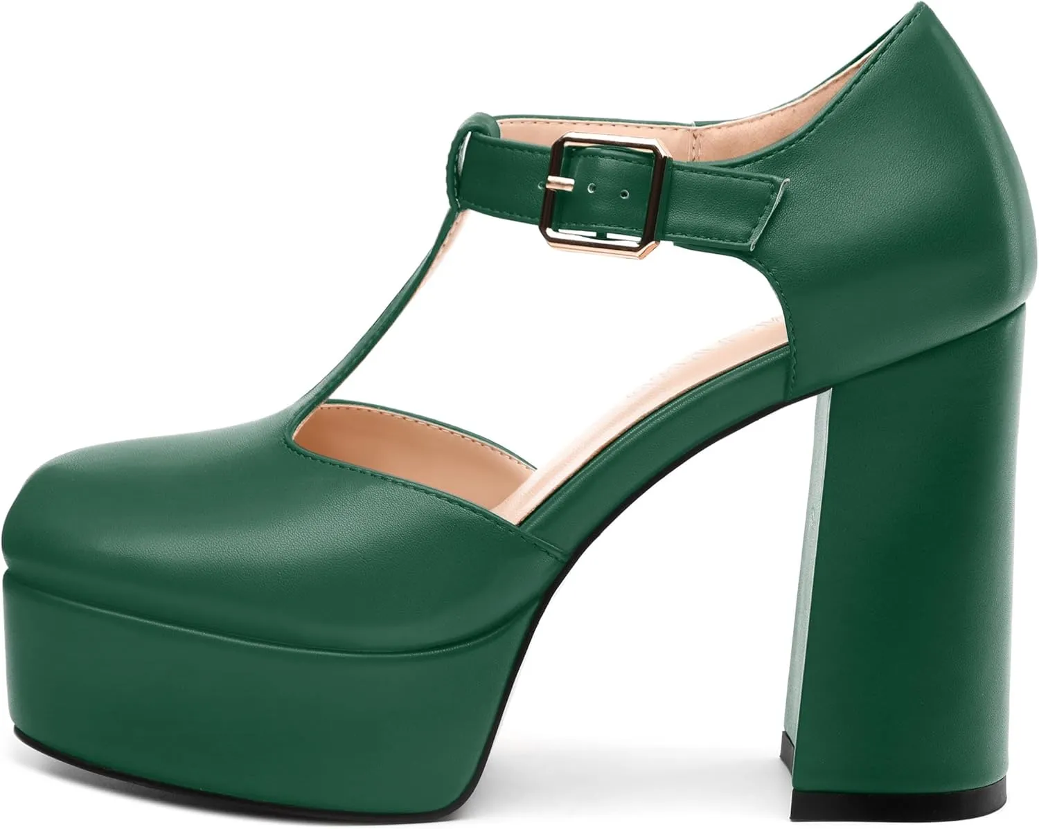 FEMSTEP Women's T-Strap Mary Jane Heels Platform High Block Chunky Square Toe Pumps Party Shopping Dating Daily Wear Dress Shoes