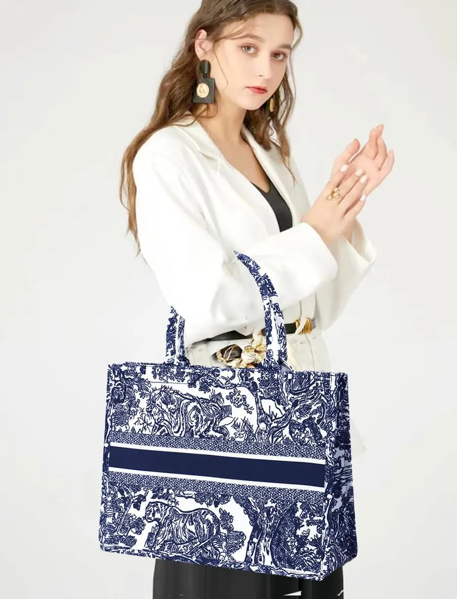 FENGJINRUHUA Fashion Luxury Tote Bag Cotton Linen Handbag Large Capacity Jacquard Retro Exquisite