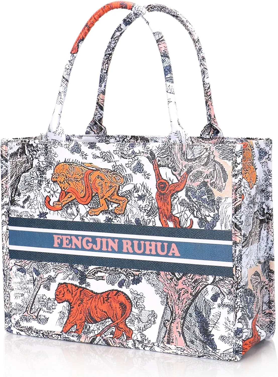 FENGJINRUHUA Women's Fashion Large Luxury Painted Tote Bag Leather Shoulder Bags Capacity Embroidery Retro Exquisite Handbag
