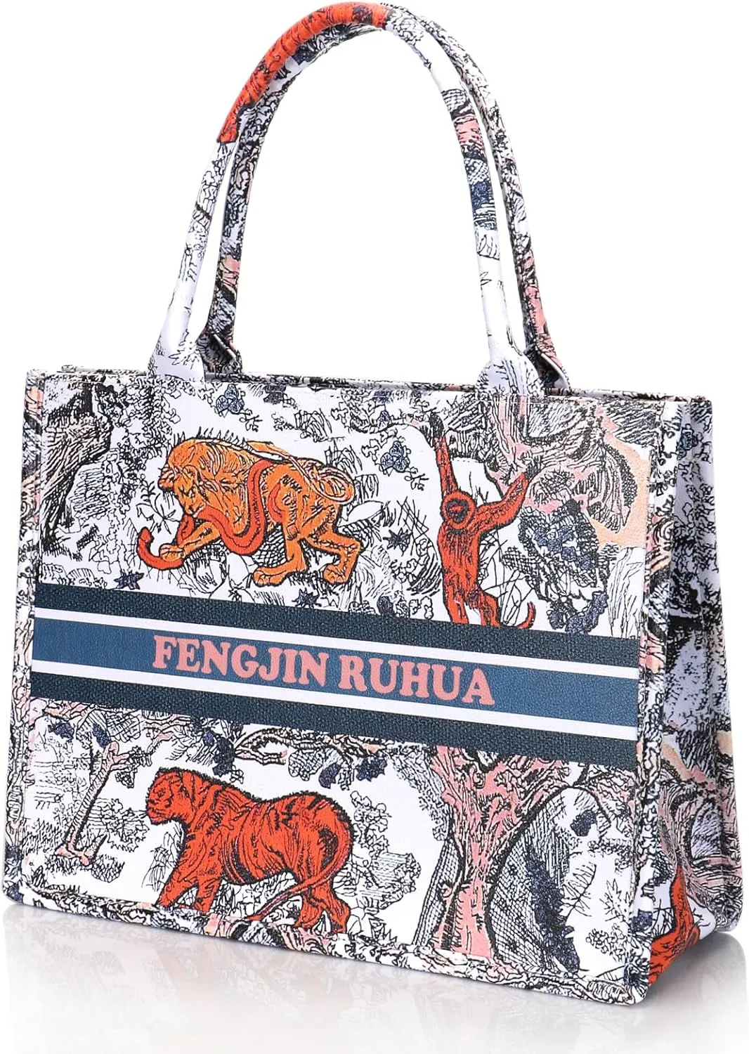 FENGJINRUHUA Women's Fashion Large Luxury Painted Tote Bag Leather Shoulder Bags Capacity Embroidery Retro Exquisite Handbag