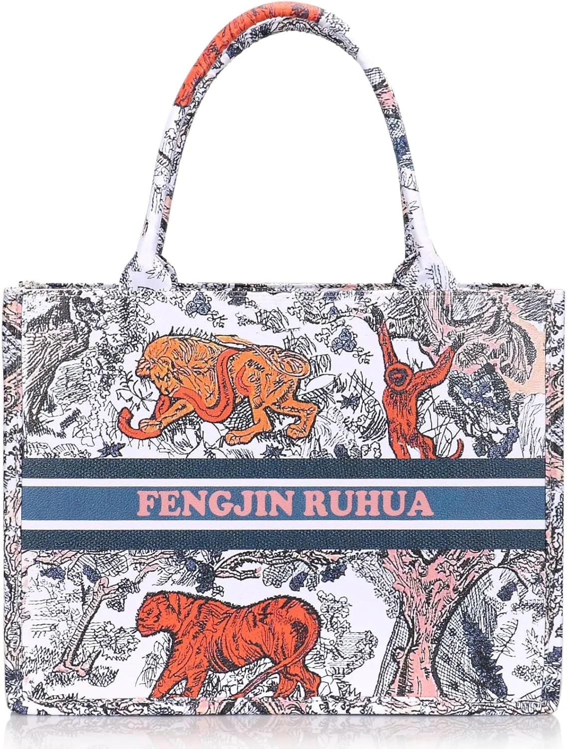 FENGJINRUHUA Women's Fashion Large Luxury Painted Tote Bag Leather Shoulder Bags Capacity Embroidery Retro Exquisite Handbag