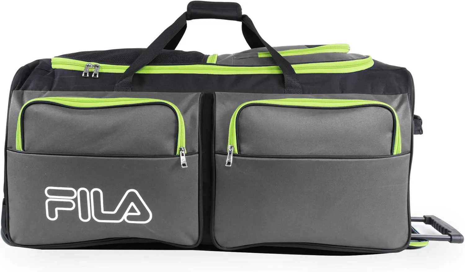 Fila 7-Pocket Large Rolling Duffel Bag, Grey/Lime, One Size