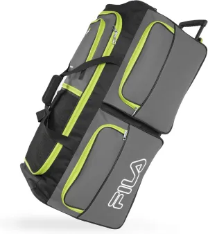 Fila 7-Pocket Large Rolling Duffel Bag, Grey/Lime, One Size