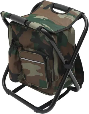 Fishing Chair with Bags, Foldable Camping Chair with Cooler Bag Waterproof Fishing Stool Collapsible Camping Hunting Fishing Chair Storage Bag with Belt for Outdoor (Camouflage)