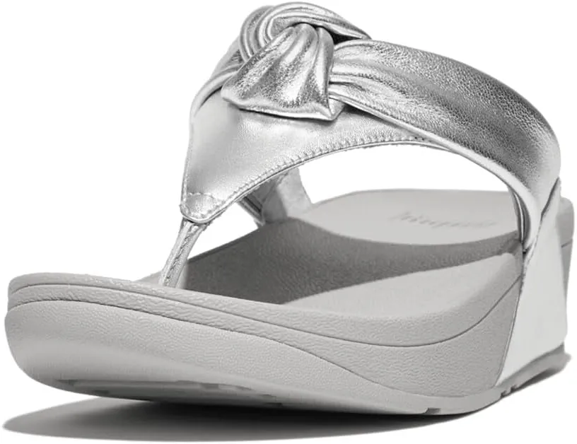 FitFlop Women's Lulu Padded-Knot Metallic-Leather Toe-Post Sandals Wedge