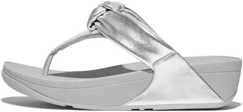 FitFlop Women's Lulu Padded-Knot Metallic-Leather Toe-Post Sandals Wedge