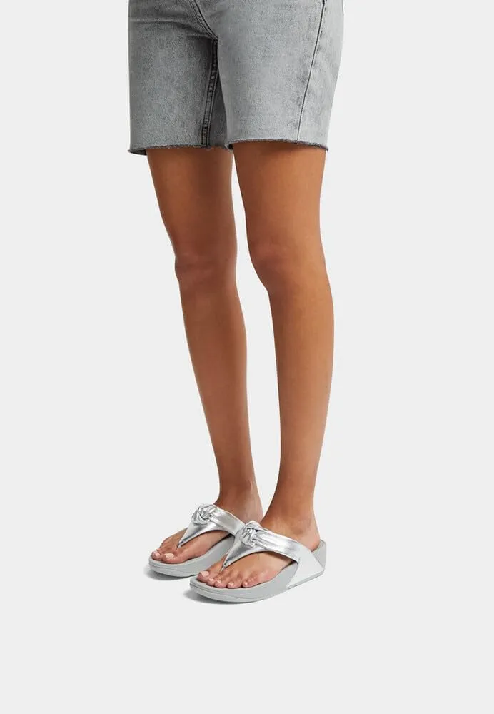 FitFlop Women's Lulu Padded-Knot Metallic-Leather Toe-Post Sandals Wedge