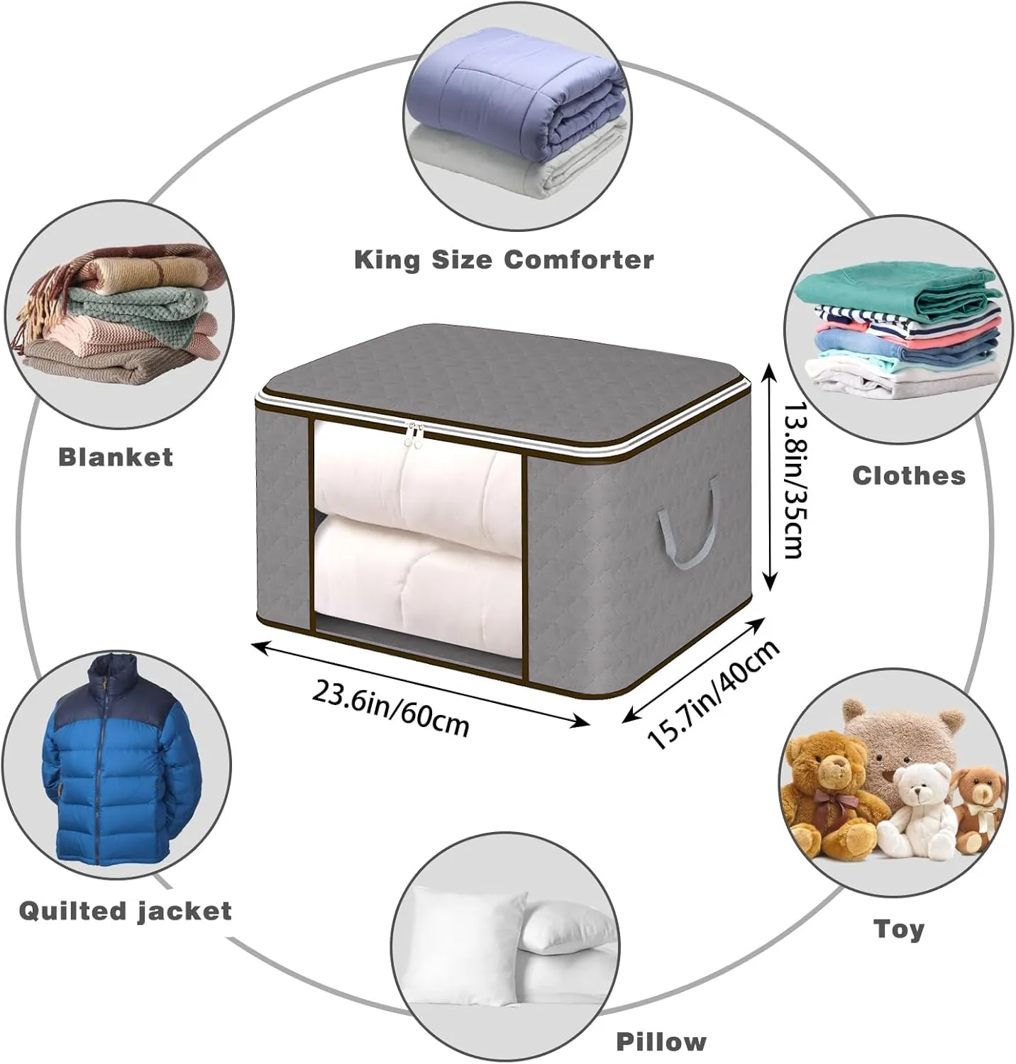 Fixwal 90L Large Storage Bags, 8 Pack Clothes Storage Containers Closet Organizer Foldable Storage Bins with Lids Reinforced Handle for Blankets, Comforters, Bedding, Clothing, Gray