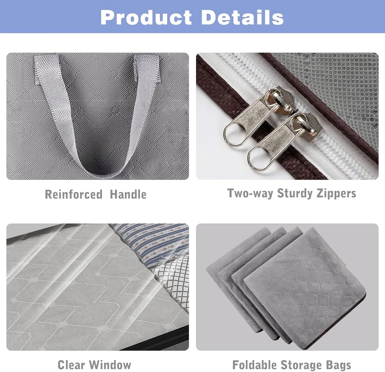 Fixwal 90L Large Storage Bags, 8 Pack Clothes Storage Containers Closet Organizer Foldable Storage Bins with Lids Reinforced Handle for Blankets, Comforters, Bedding, Clothing, Gray