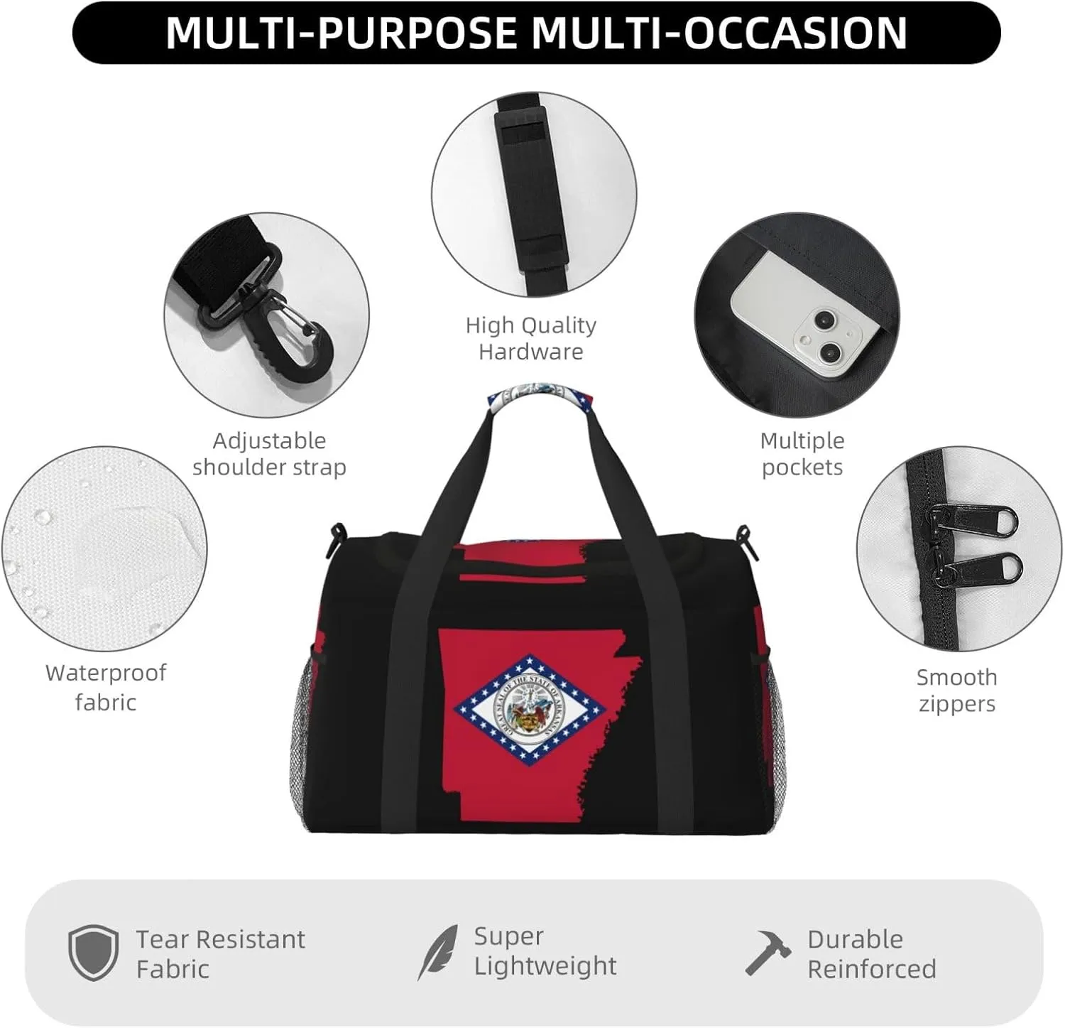 Flag Map Of Arkansas Travel Duffel Bag Large Foldable Waterproof Overnight Bag For Beach Swim Bags Pool Sports Gym