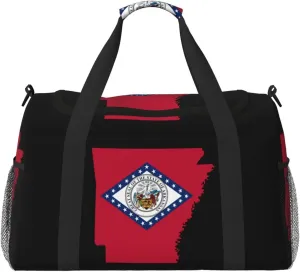 Flag Map Of Arkansas Travel Duffel Bag Large Foldable Waterproof Overnight Bag For Beach Swim Bags Pool Sports Gym