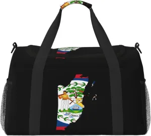 Flag Map Of Belize Travel Duffel Bag Large Foldable Waterproof Overnight Bag For Beach Swim Bags Pool Sports Gym