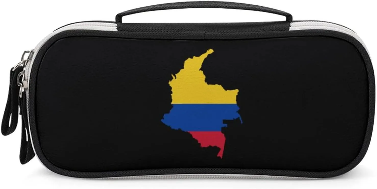 Flag Map of Colombia Portable Pencil Pen Case Small Cosmetic Bag Womens Makeup Pouch Pencil Bags