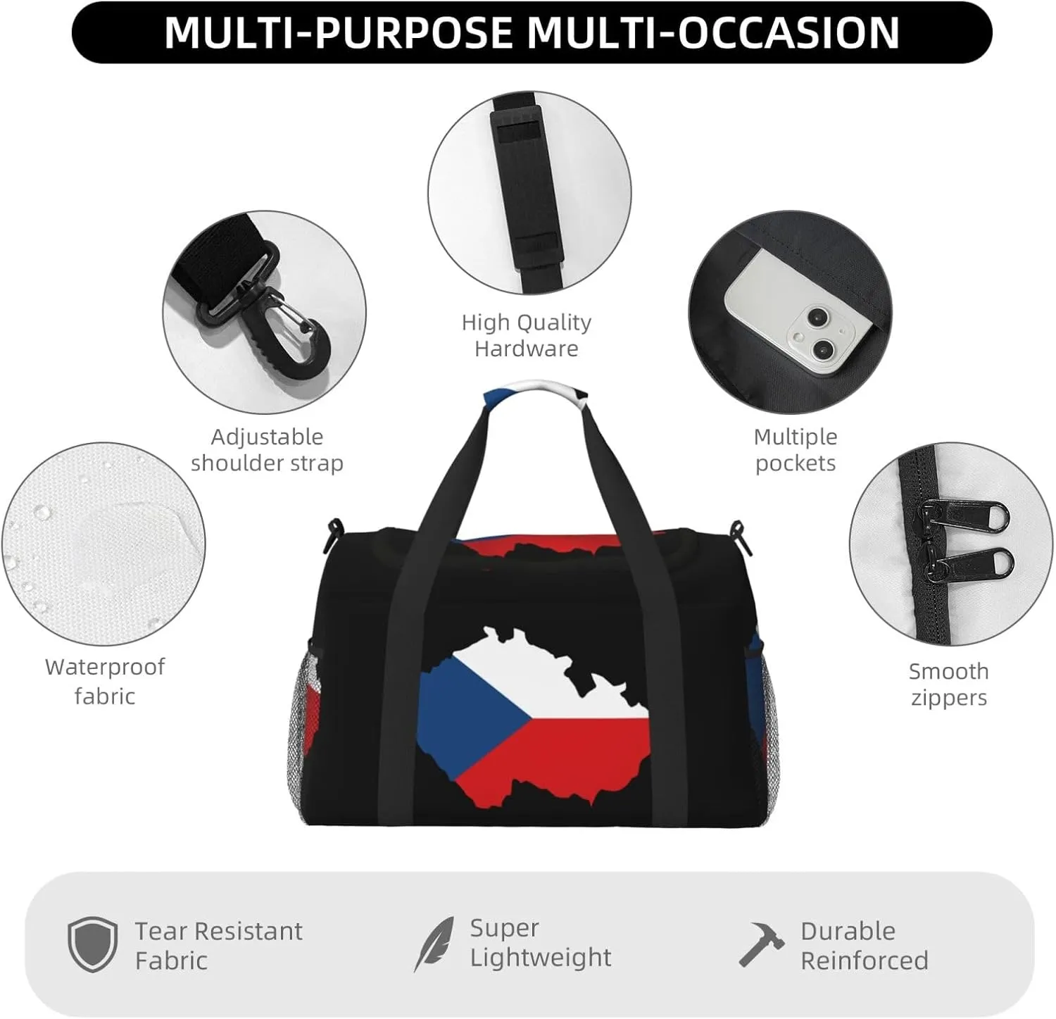 Flag Map Of Czech Travel Duffel Bag Large Foldable Waterproof Overnight Bag For Beach Swim Bags Pool Sports Gym