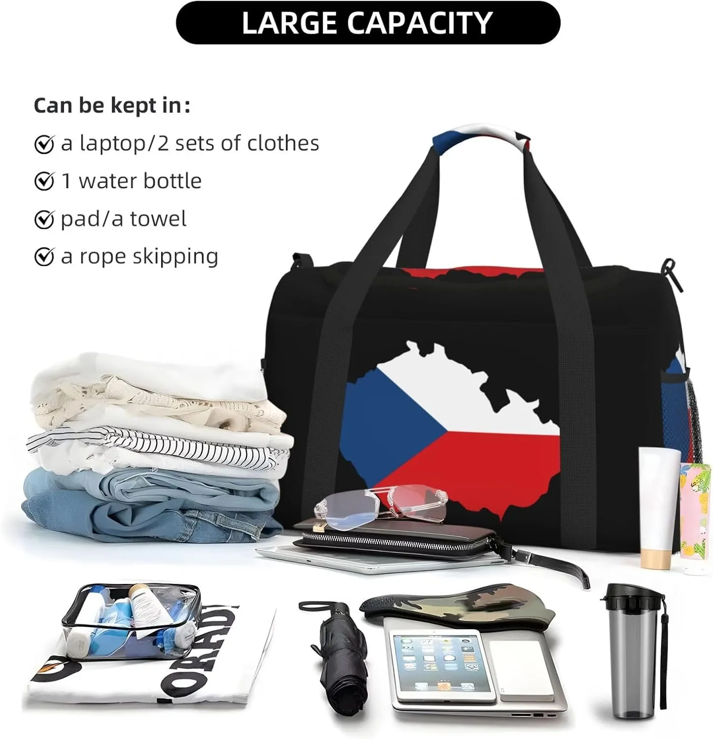 Flag Map Of Czech Travel Duffel Bag Large Foldable Waterproof Overnight Bag For Beach Swim Bags Pool Sports Gym
