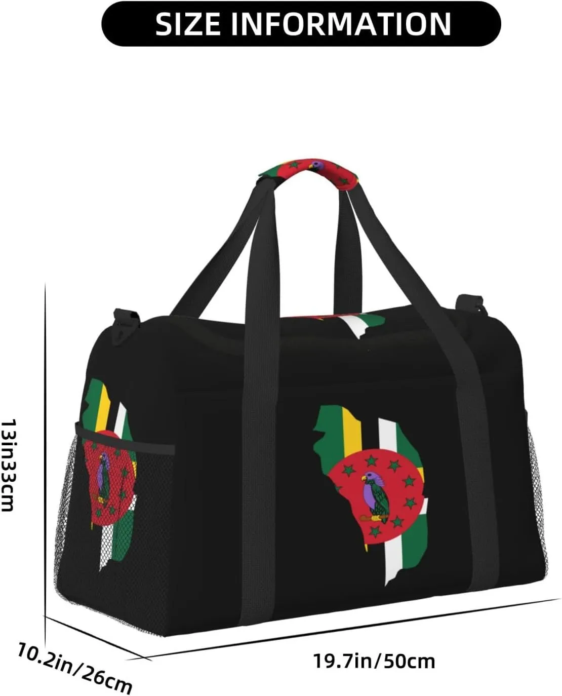 Flag Map Of Dominica Travel Duffel Bag Large Foldable Waterproof Overnight Bag For Beach Swim Bags Pool Sports Gym