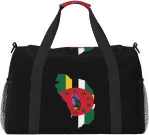Flag Map Of Dominica Travel Duffel Bag Large Foldable Waterproof Overnight Bag For Beach Swim Bags Pool Sports Gym