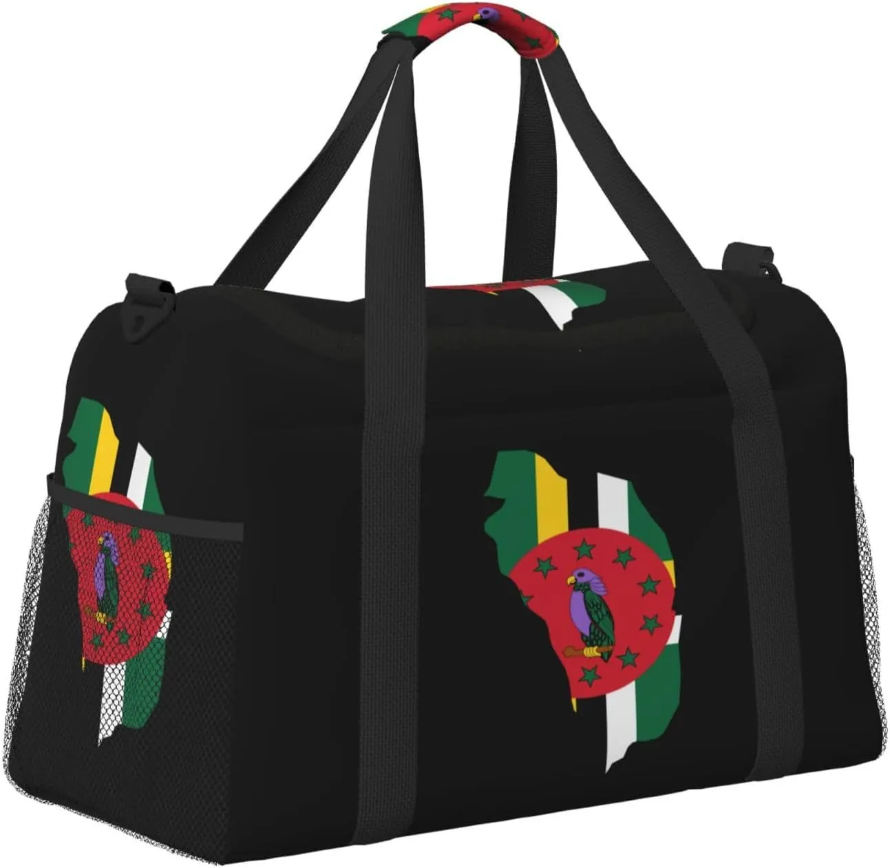 Flag Map Of Dominica Travel Duffel Bag Large Foldable Waterproof Overnight Bag For Beach Swim Bags Pool Sports Gym