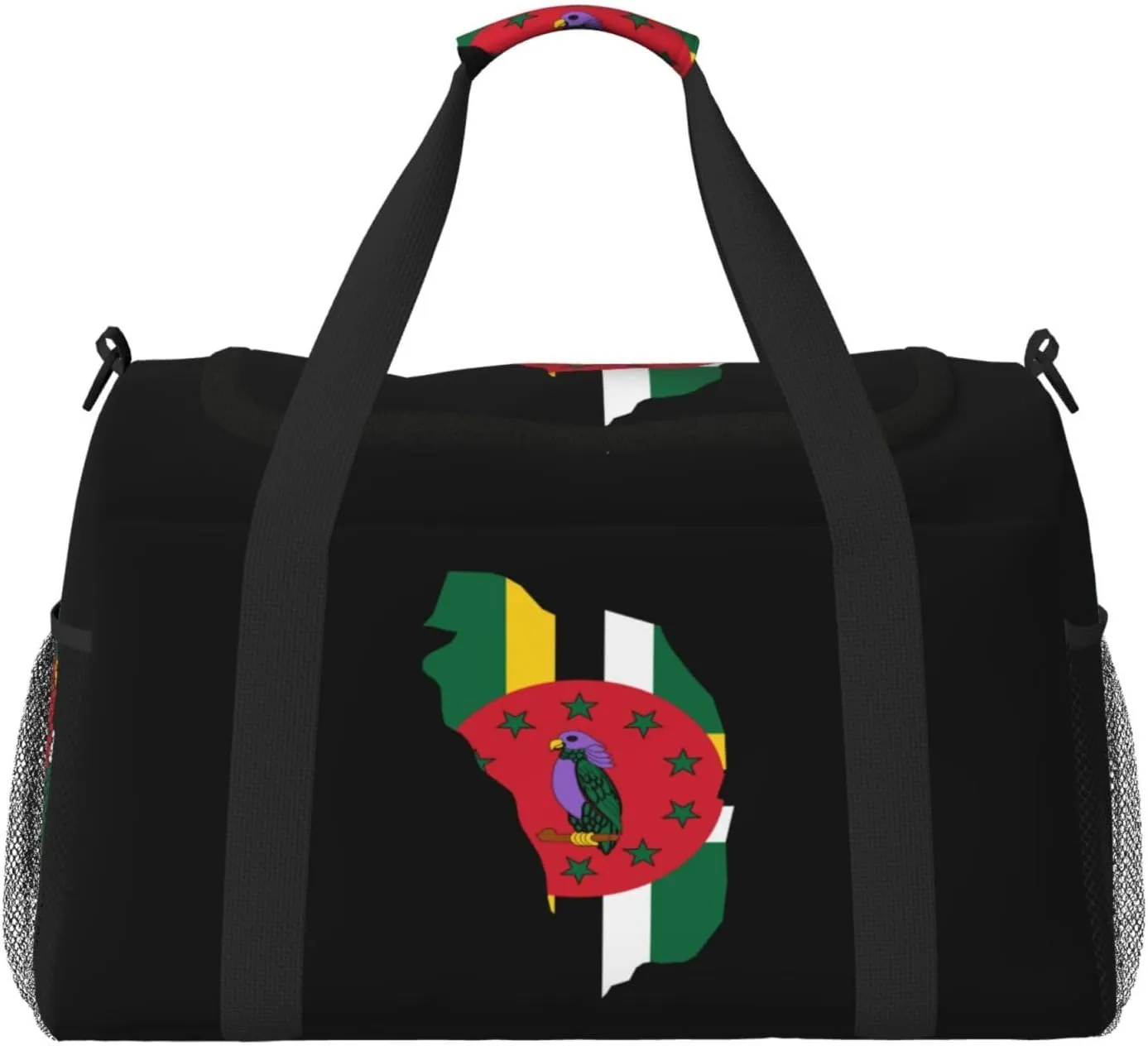 Flag Map Of Dominica Travel Duffel Bag Large Foldable Waterproof Overnight Bag For Beach Swim Bags Pool Sports Gym