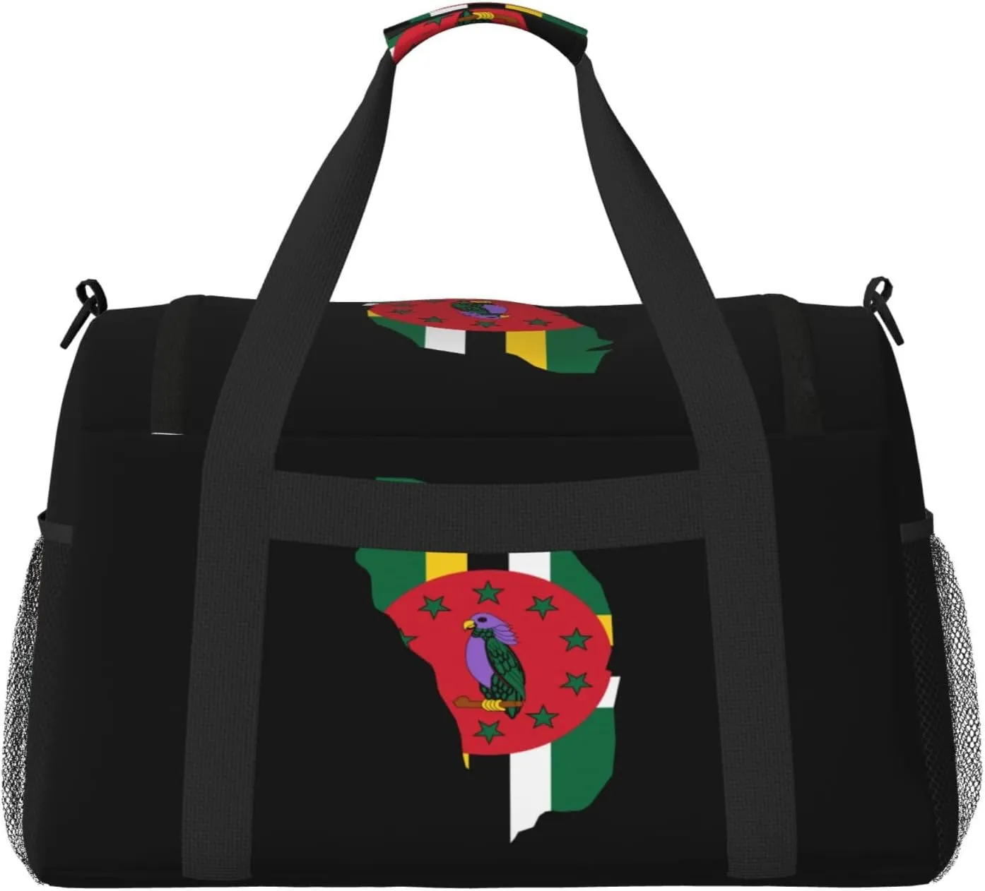 Flag Map Of Dominica Travel Duffel Bag Large Foldable Waterproof Overnight Bag For Beach Swim Bags Pool Sports Gym