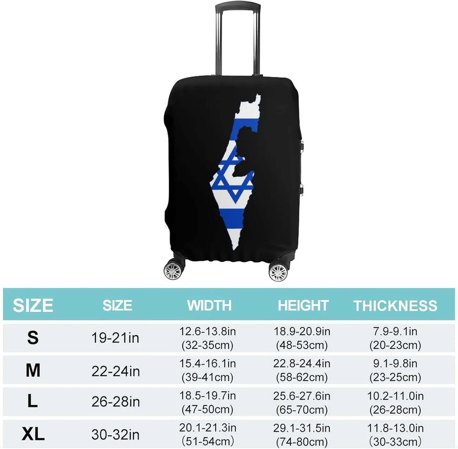 Flag Map of Israel Travel Luggage Case Cover Funny Baggage Protector Washable Suitcase Cover Fits 19-32 Inch