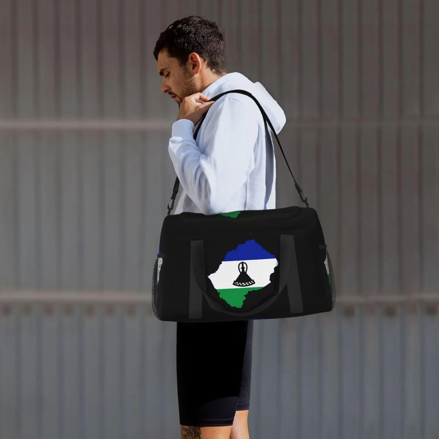 Flag Map Of Lesotho Travel Duffel Bag Large Foldable Waterproof Overnight Bag For Beach Swim Bags Pool Sports Gym