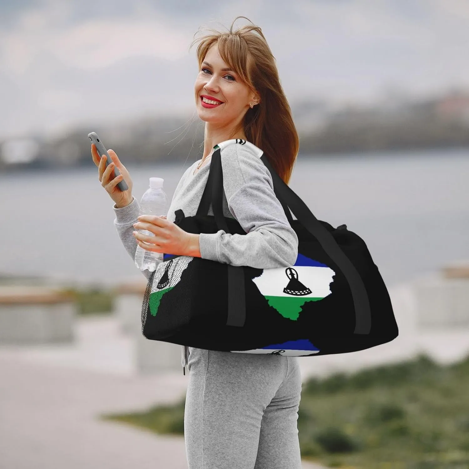 Flag Map Of Lesotho Travel Duffel Bag Large Foldable Waterproof Overnight Bag For Beach Swim Bags Pool Sports Gym