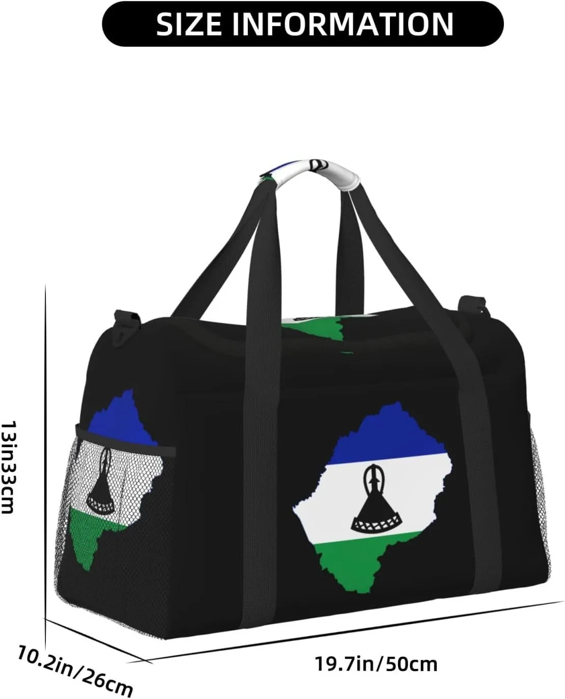 Flag Map Of Lesotho Travel Duffel Bag Large Foldable Waterproof Overnight Bag For Beach Swim Bags Pool Sports Gym