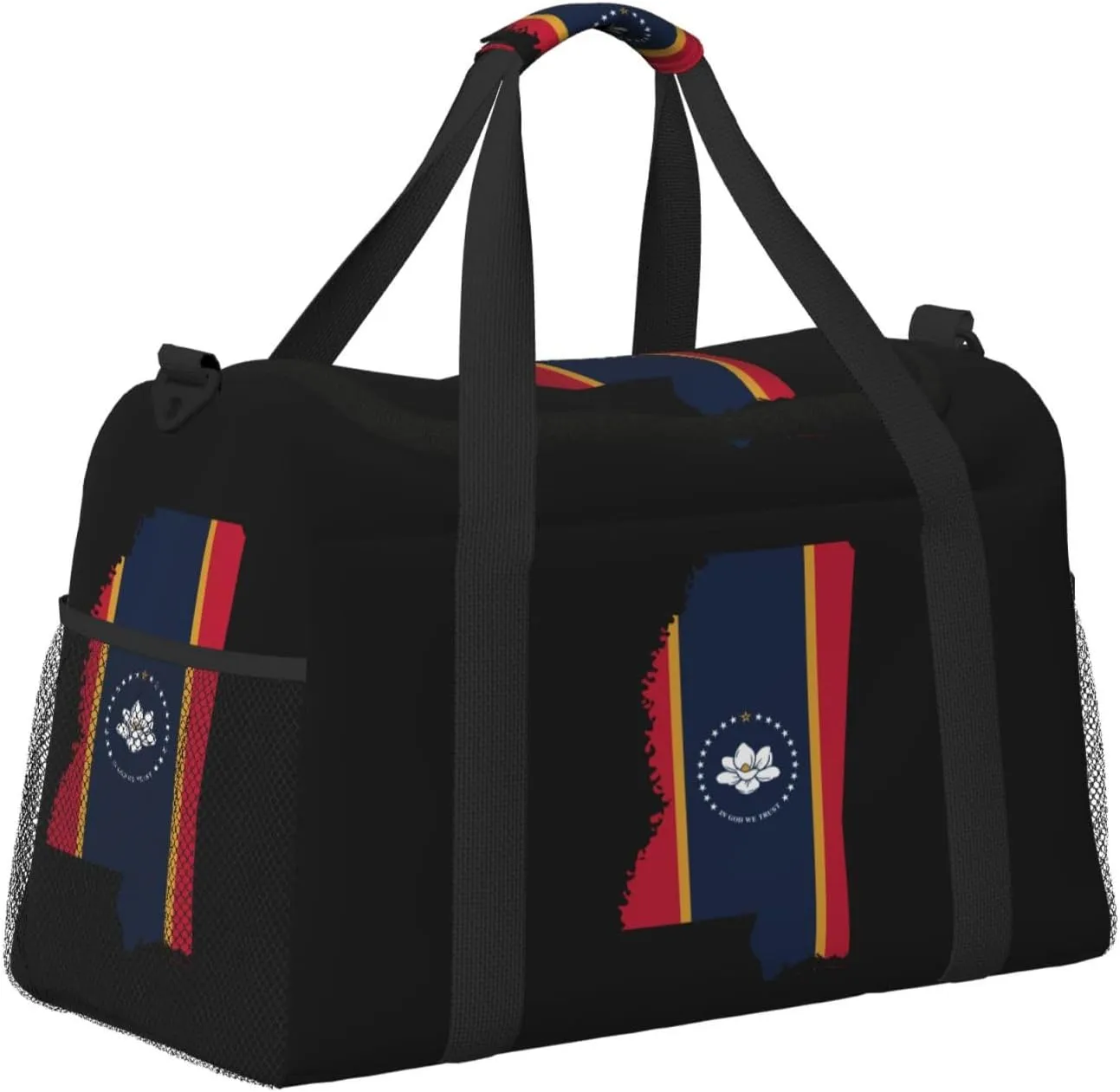 Flag Map Of Mississippi Travel Duffel Bag Large Foldable Waterproof Overnight Bag For Beach Swim Bags Pool Sports Gym