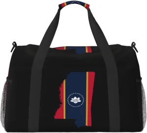 Flag Map Of Mississippi Travel Duffel Bag Large Foldable Waterproof Overnight Bag For Beach Swim Bags Pool Sports Gym