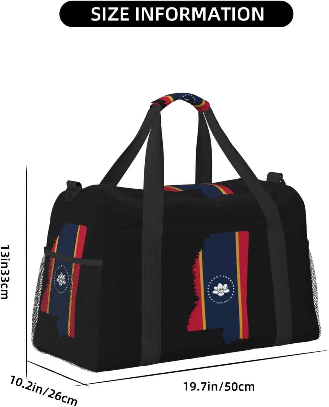 Flag Map Of Mississippi Travel Duffel Bag Large Foldable Waterproof Overnight Bag For Beach Swim Bags Pool Sports Gym