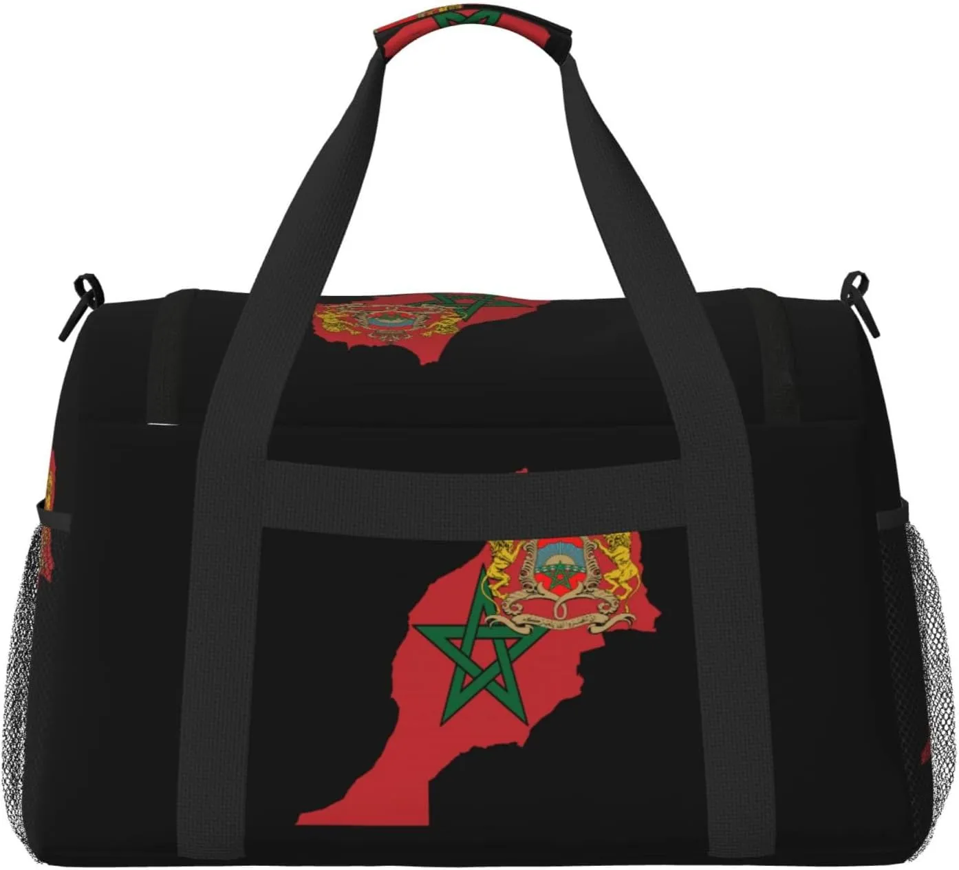 Flag Map Of Morocco Travel Duffel Bag Large Foldable Waterproof Overnight Bag For Beach Swim Bags Pool Sports Gym