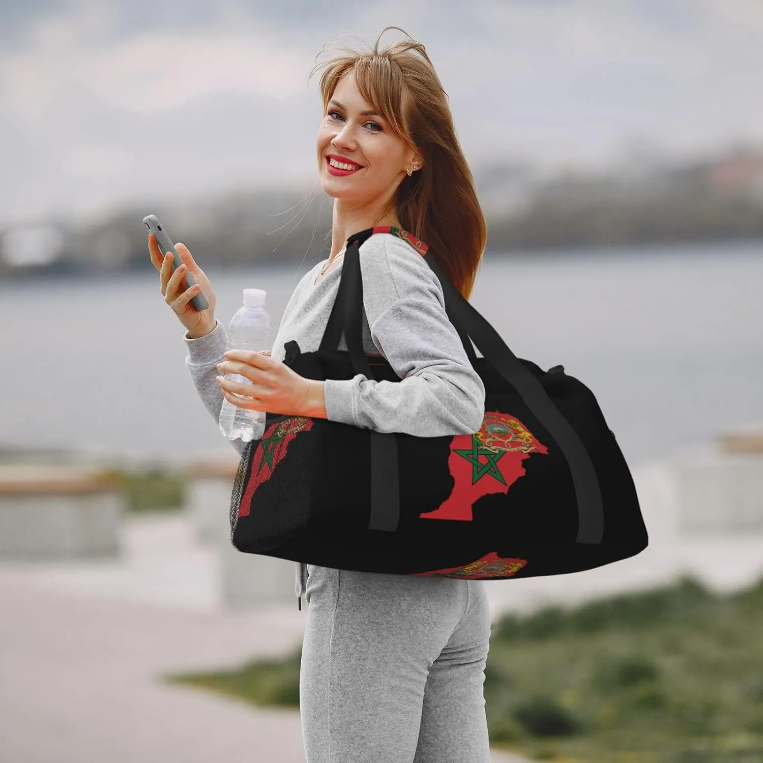 Flag Map Of Morocco Travel Duffel Bag Large Foldable Waterproof Overnight Bag For Beach Swim Bags Pool Sports Gym