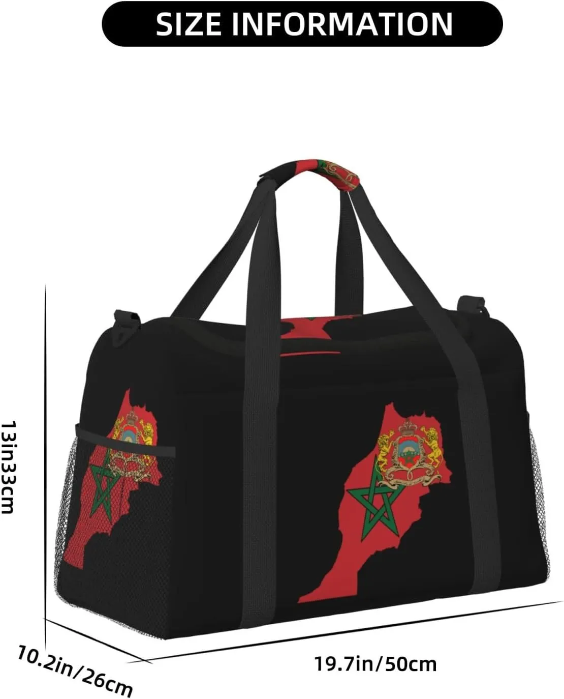 Flag Map Of Morocco Travel Duffel Bag Large Foldable Waterproof Overnight Bag For Beach Swim Bags Pool Sports Gym