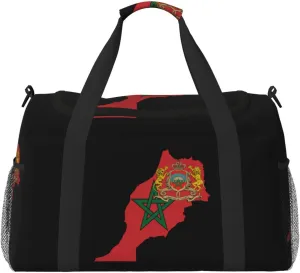 Flag Map Of Morocco Travel Duffel Bag Large Foldable Waterproof Overnight Bag For Beach Swim Bags Pool Sports Gym