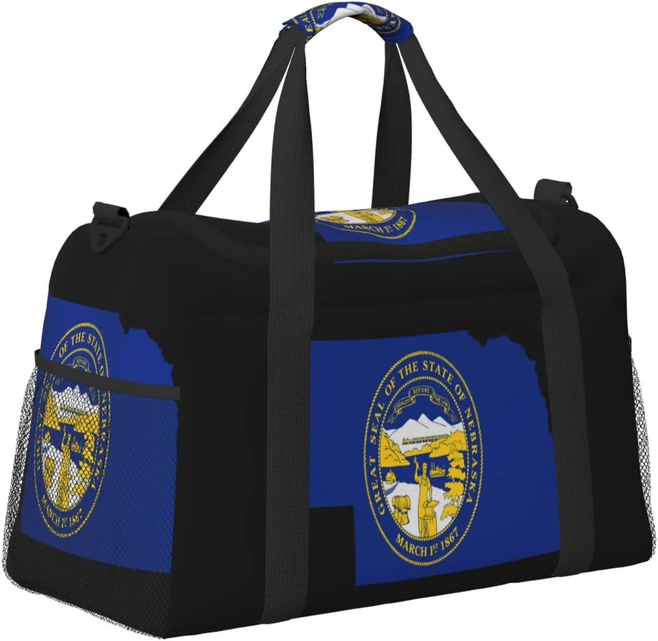 Flag Map Of Nebraska Travel Duffel Bag Large Foldable Waterproof Overnight Bag For Beach Swim Bags Pool Sports Gym
