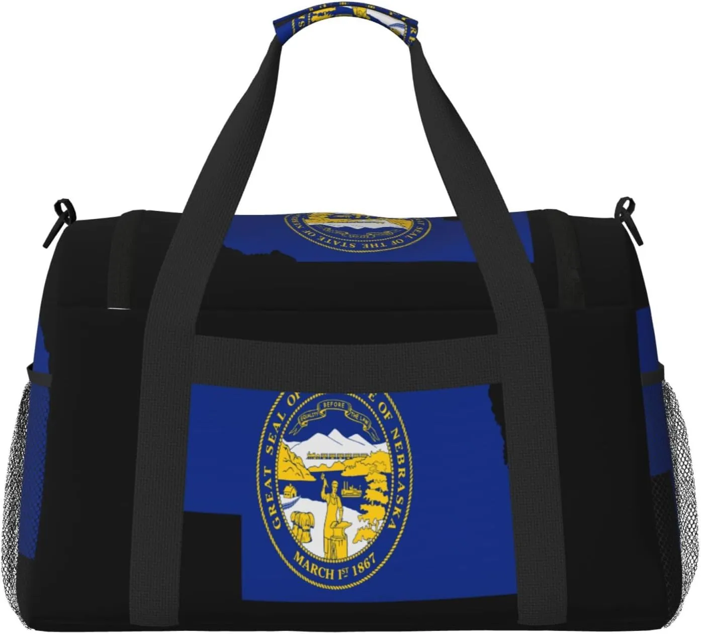 Flag Map Of Nebraska Travel Duffel Bag Large Foldable Waterproof Overnight Bag For Beach Swim Bags Pool Sports Gym