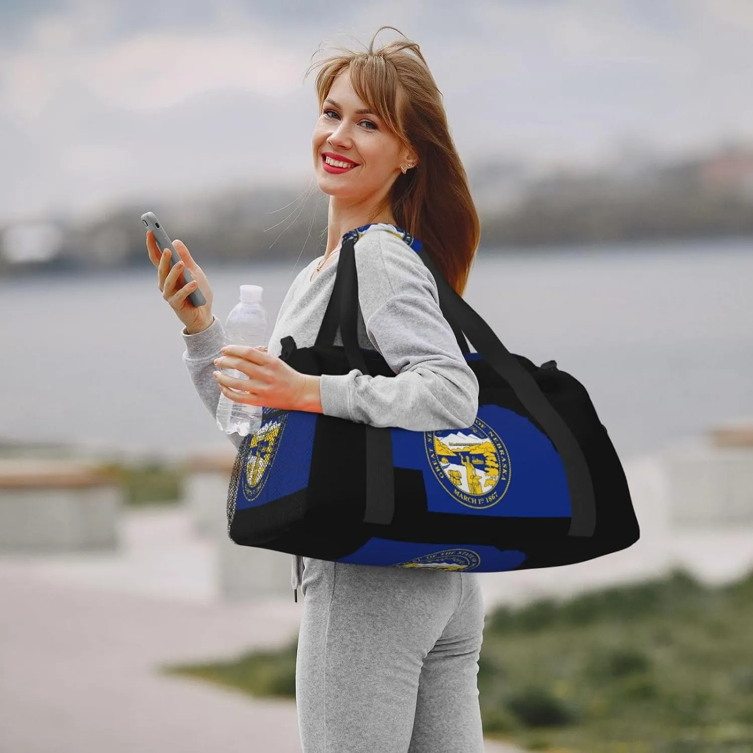 Flag Map Of Nebraska Travel Duffel Bag Large Foldable Waterproof Overnight Bag For Beach Swim Bags Pool Sports Gym