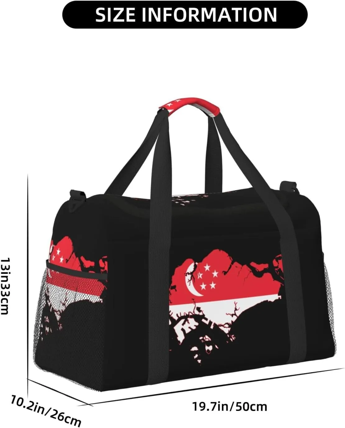 Flag Map Of Singapore Travel Duffel Bag Large Foldable Waterproof Overnight Bag For Beach Swim Bags Pool Sports Gym