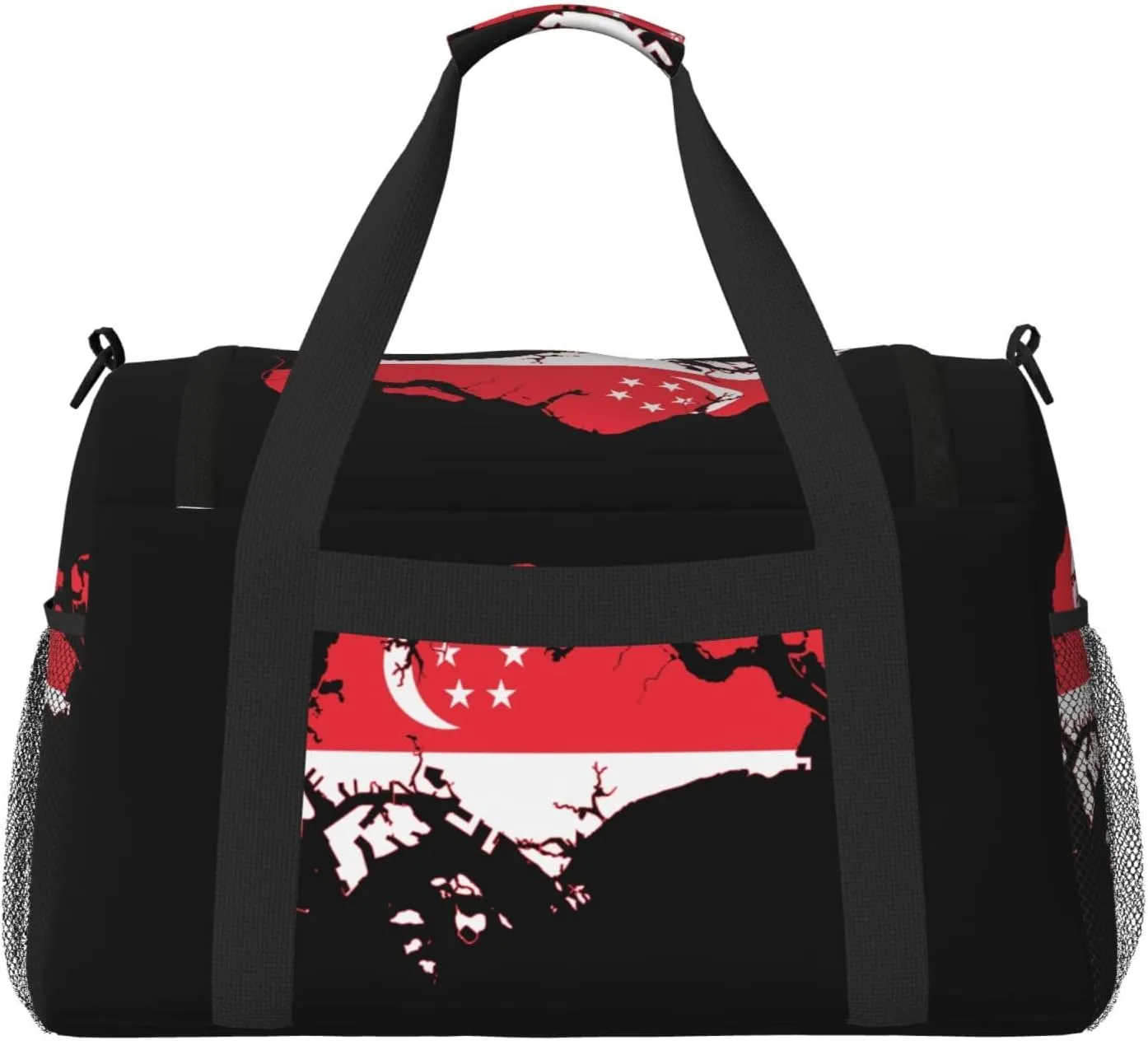 Flag Map Of Singapore Travel Duffel Bag Large Foldable Waterproof Overnight Bag For Beach Swim Bags Pool Sports Gym