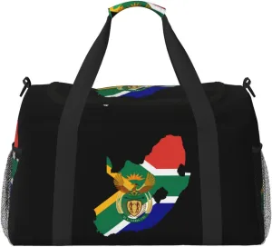 Flag Map Of South Africa Travel Duffel Bag Large Foldable Waterproof Overnight Bag For Beach Swim Bags Pool Sports Gym